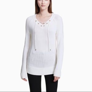 white Calvin Klein v neck sweater